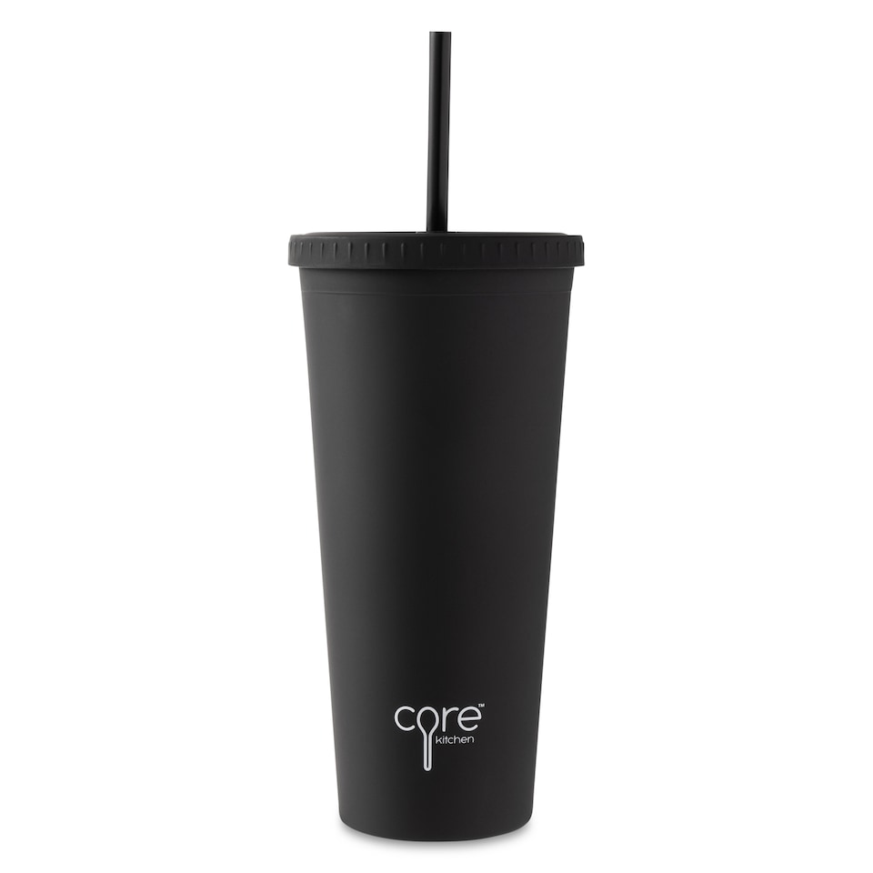 image 1 of Core Kitchen Black Tall Straw Water Bottle Cup 650 mL