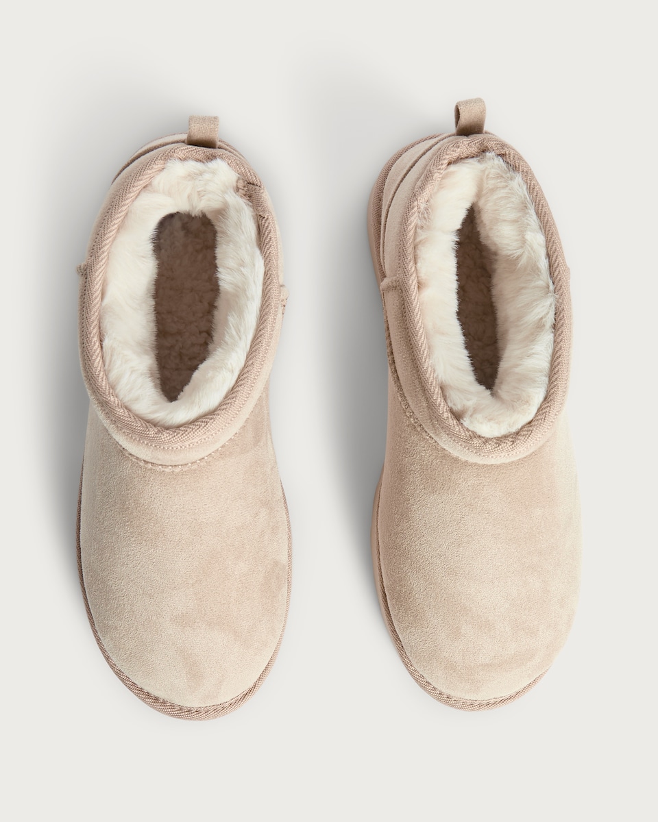image 1 of F&F Faux Fur Lined Platform Slippers in Neutral