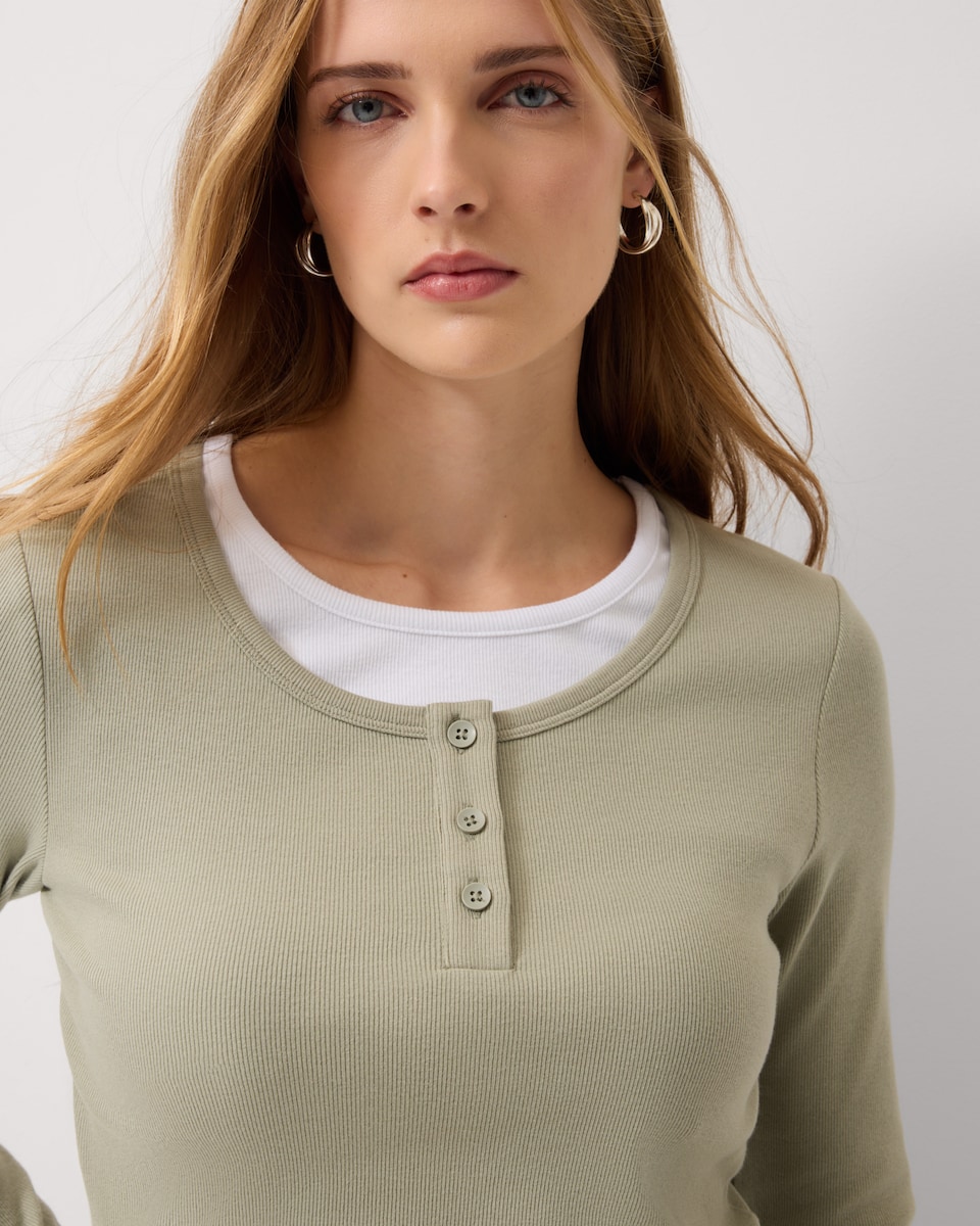 image 1 of F&F Cotton Rich Double Layered Top in Olive