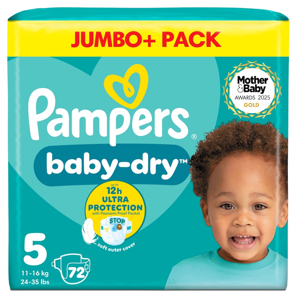 image 1 of Pampers Baby Dry Size 5 Jumbo+ Pack 72 Nappies