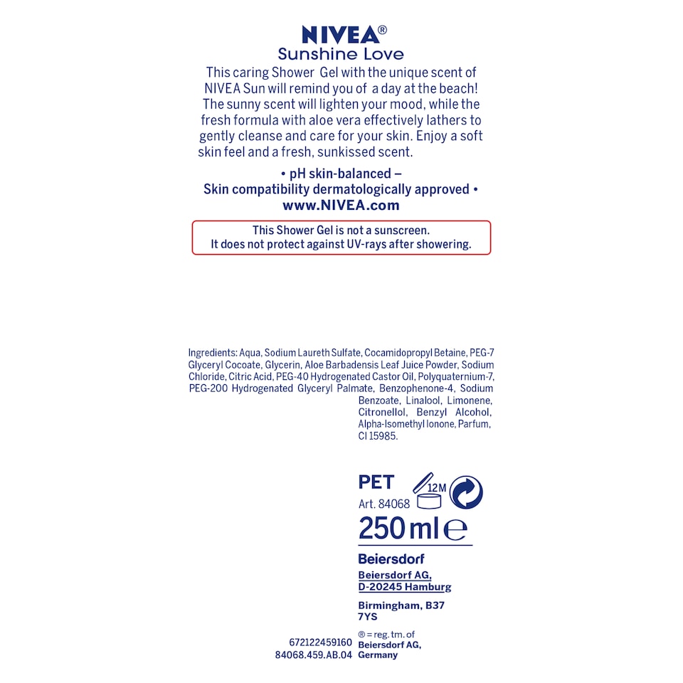 image 1 of Nivea Shower Sunshine Love 250Ml