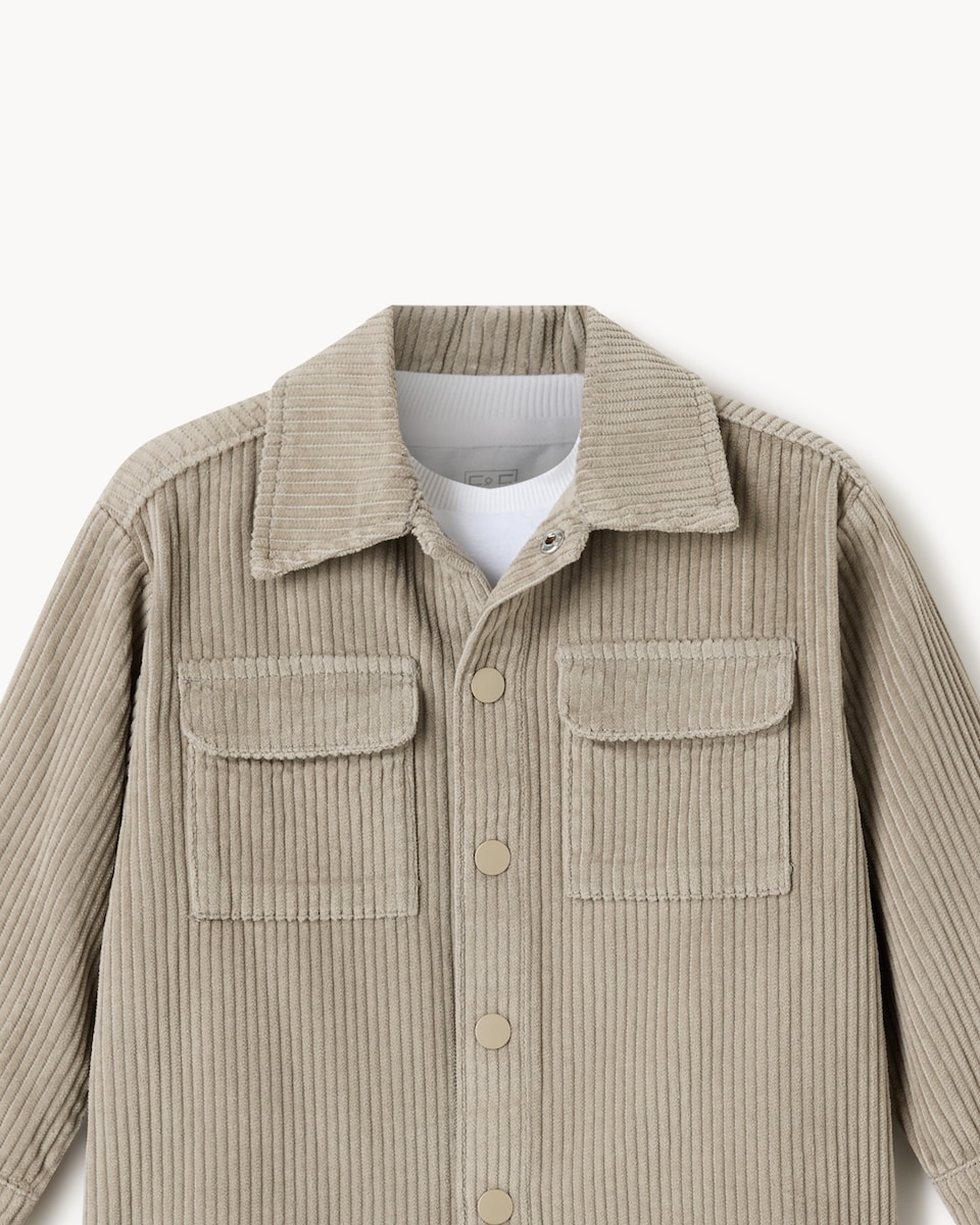 image 1 of F&F Boys Pure Cotton Corduroy Jacket and T-Shirt Set in Stone