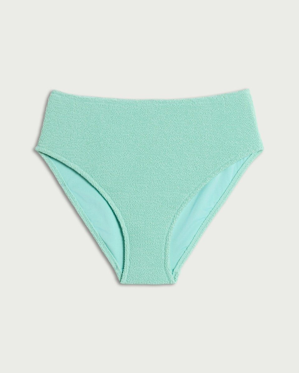 image 1 of F&F Crinkle Textured High Waisted Bikini Bottoms in Mint