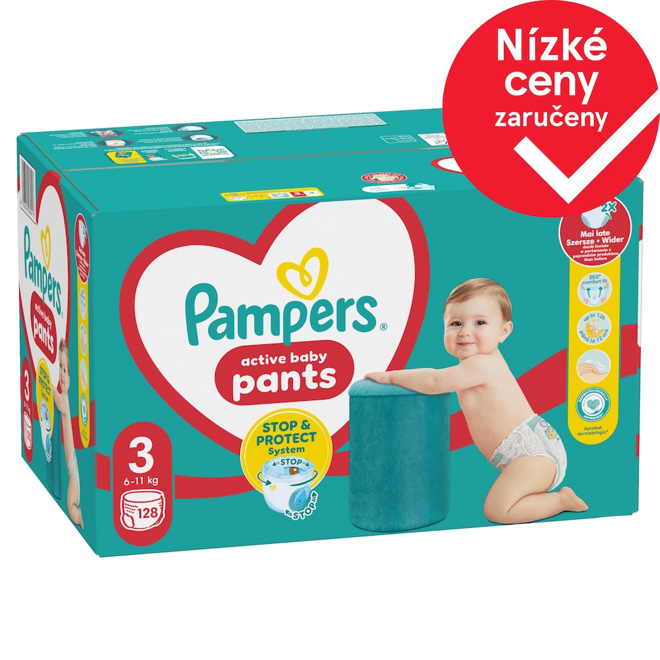 Obrázek 1 pro produkt Plenkové Kalhotky Pampers Active Baby Pants, Velikost 3, 128 Plenky, 6kg-11kg
