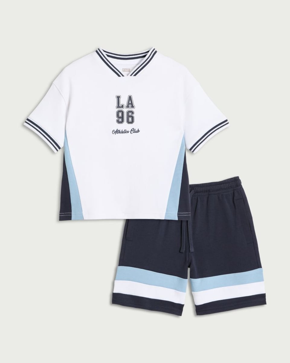 image 1 of F&F Boys 2-Piece Pure Cotton LA T-Shirt and Shorts Set in Blue