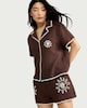 image 2 of F&F Pure Cotton Embroidered Revere Short Pyjama Set in Brown