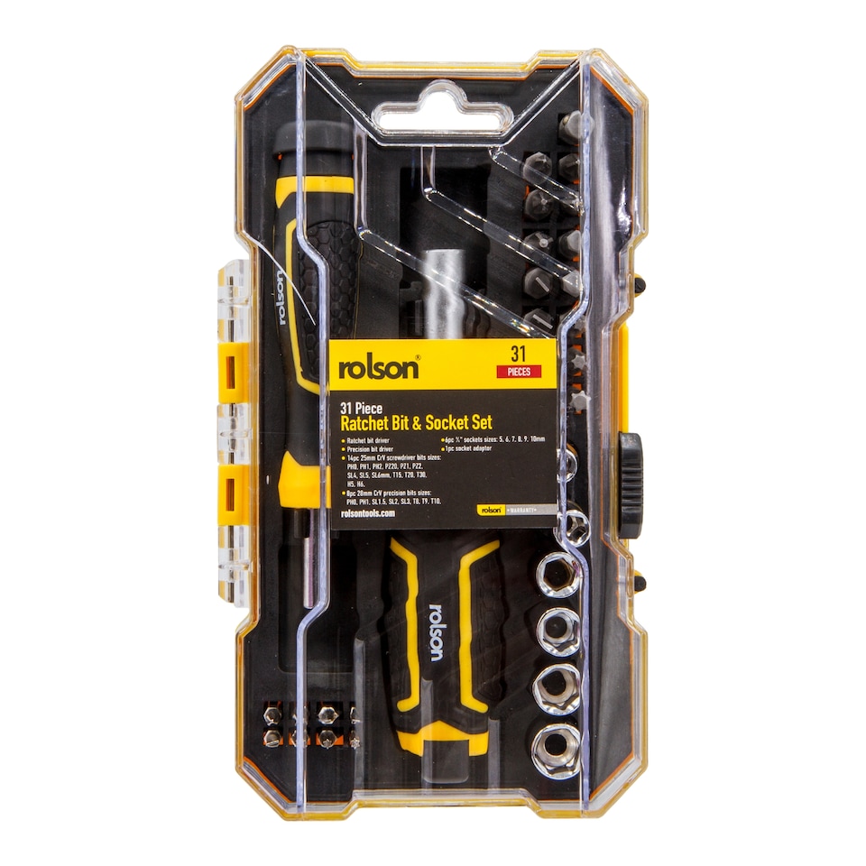 Rolson Ratchet Bit & Socket Set 31 Pieces