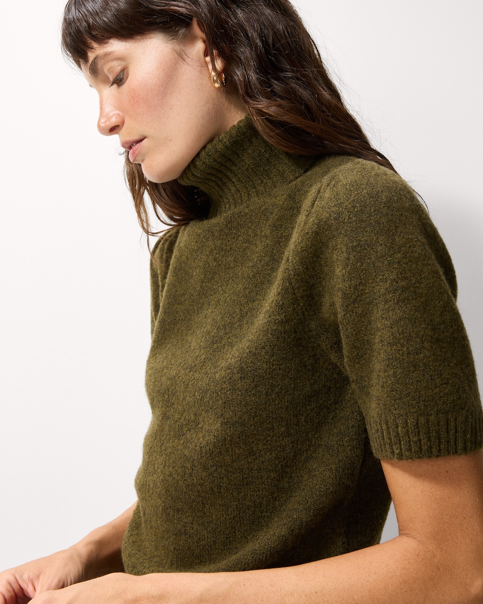 image 1 of F&F Roll Neck Puff Sleeved Jumper with Wool in Olive