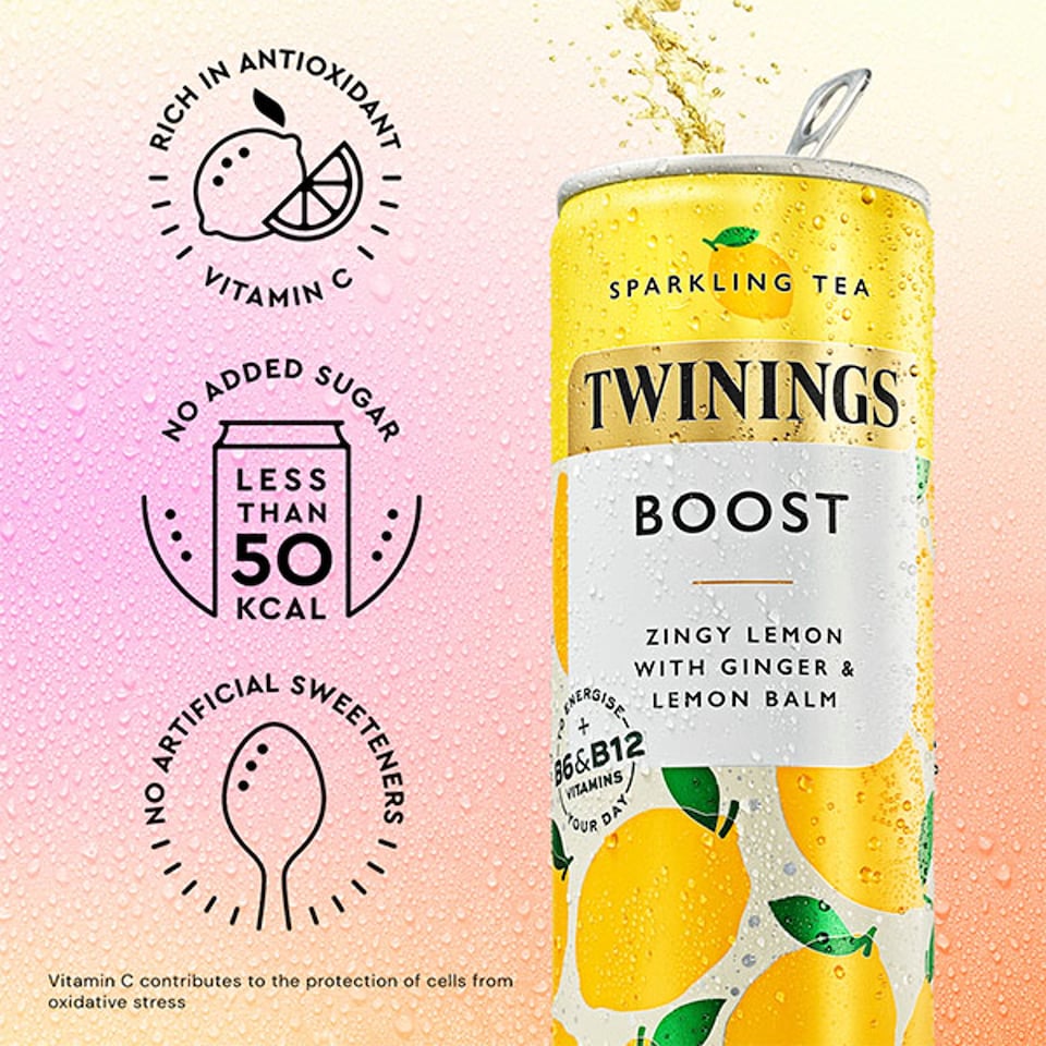 image 1 of Twinings Sparkling Tea Boost Zingy Lemon with Ginger 4x250ml
