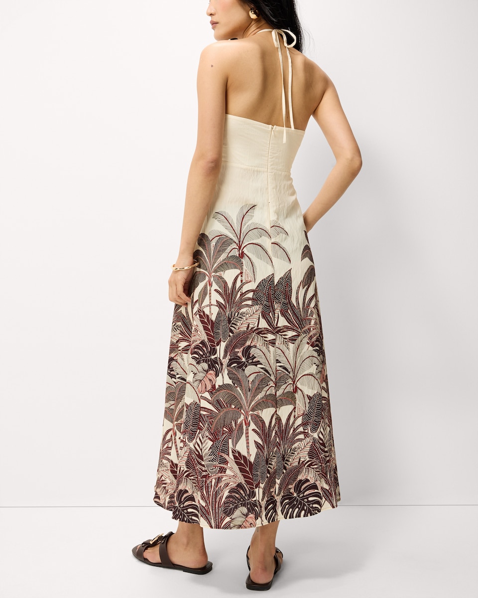 image 1 of The F&F Edit Palm Print Halterneck Midi Dress in Multi Red
