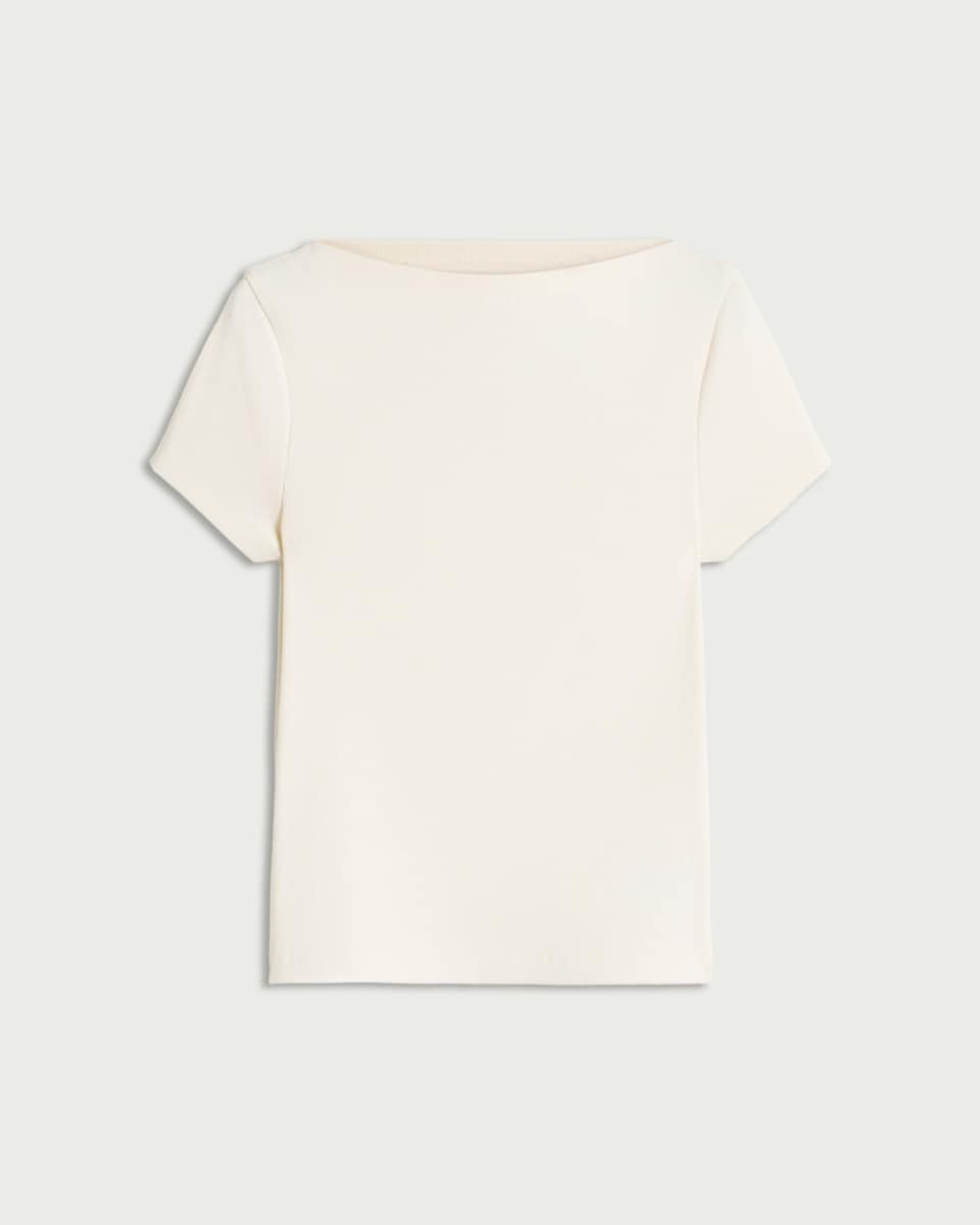 image 1 of F&F Cotton Rich Slash Neck Short Sleeved Top in Cream