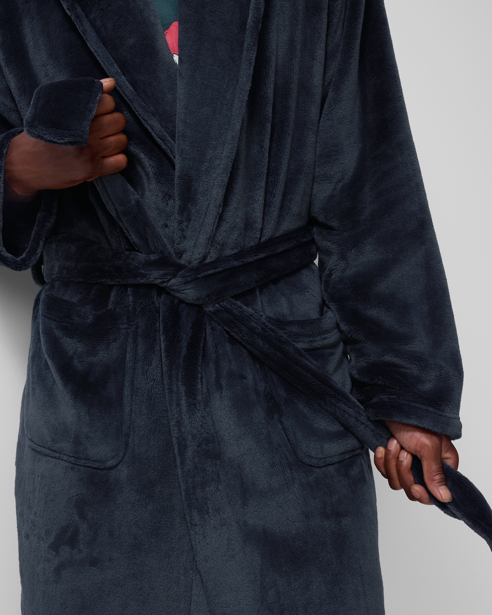 image 1 of F&F Fleece Belted Dressing Gown in Navy