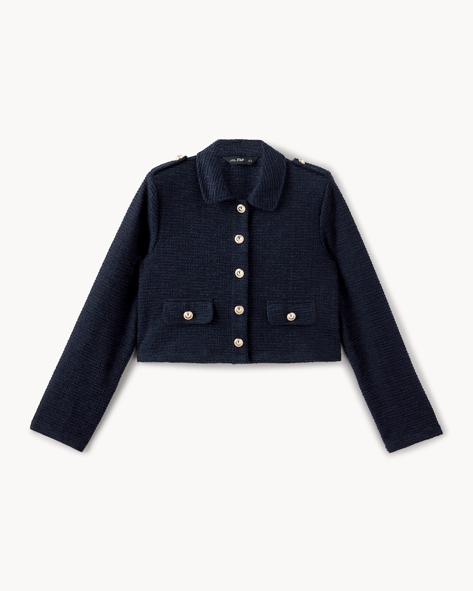 image 1 of F&F Boucle Textured Button Up Co-ord Jacket in Navy