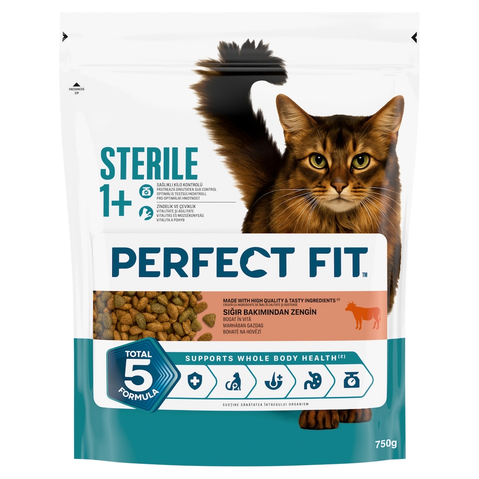 Perfect Fit Sterile 1+ marhában gazdag teljes értékű szárazeledel felnőtt macskák számára 750 g