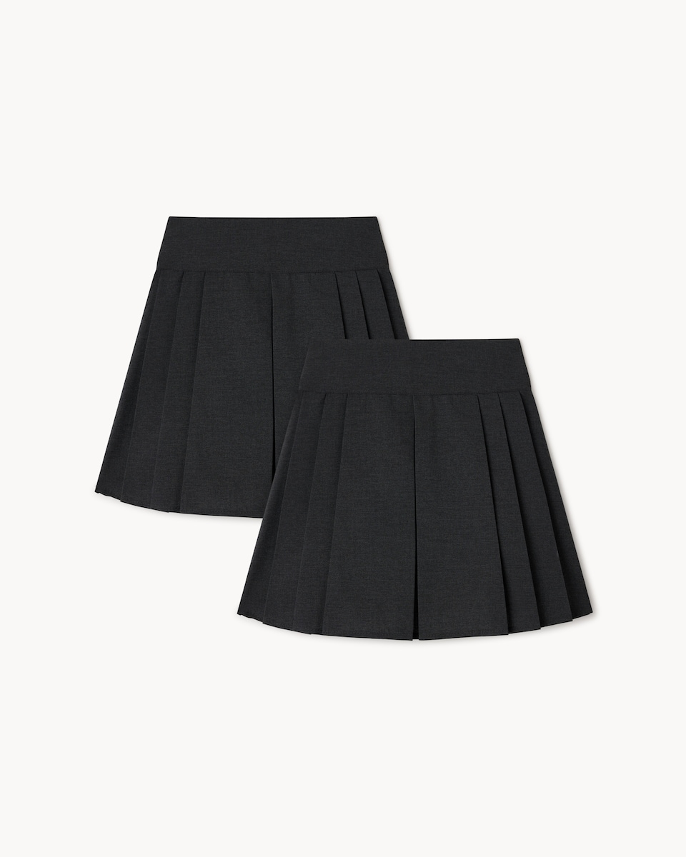 image 1 of F&F School Girls 2-Pack Generous Fit Pleated Skirts in Grey