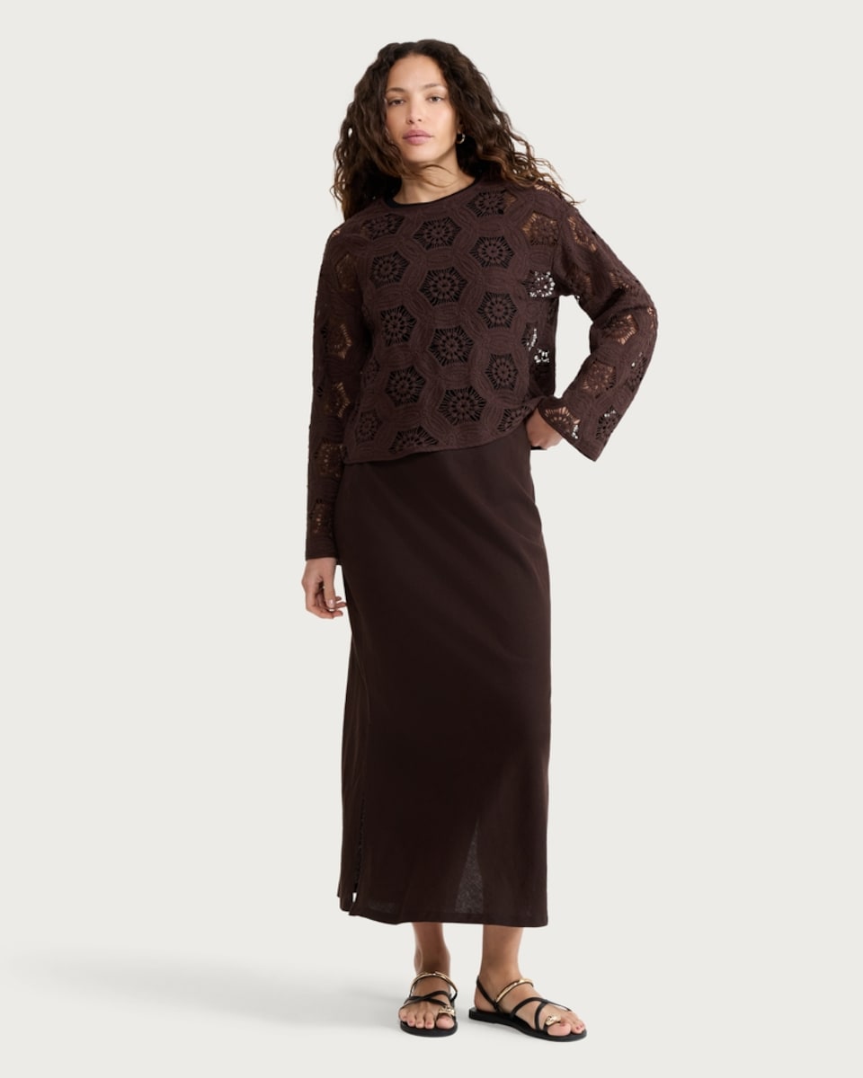 image 1 of F&F Pure Cotton Crochet Look Top in Brown