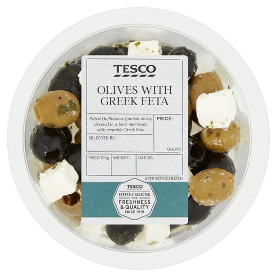 Tesco Black & Green Olives With Greek Feta 125G Tesco Groceries