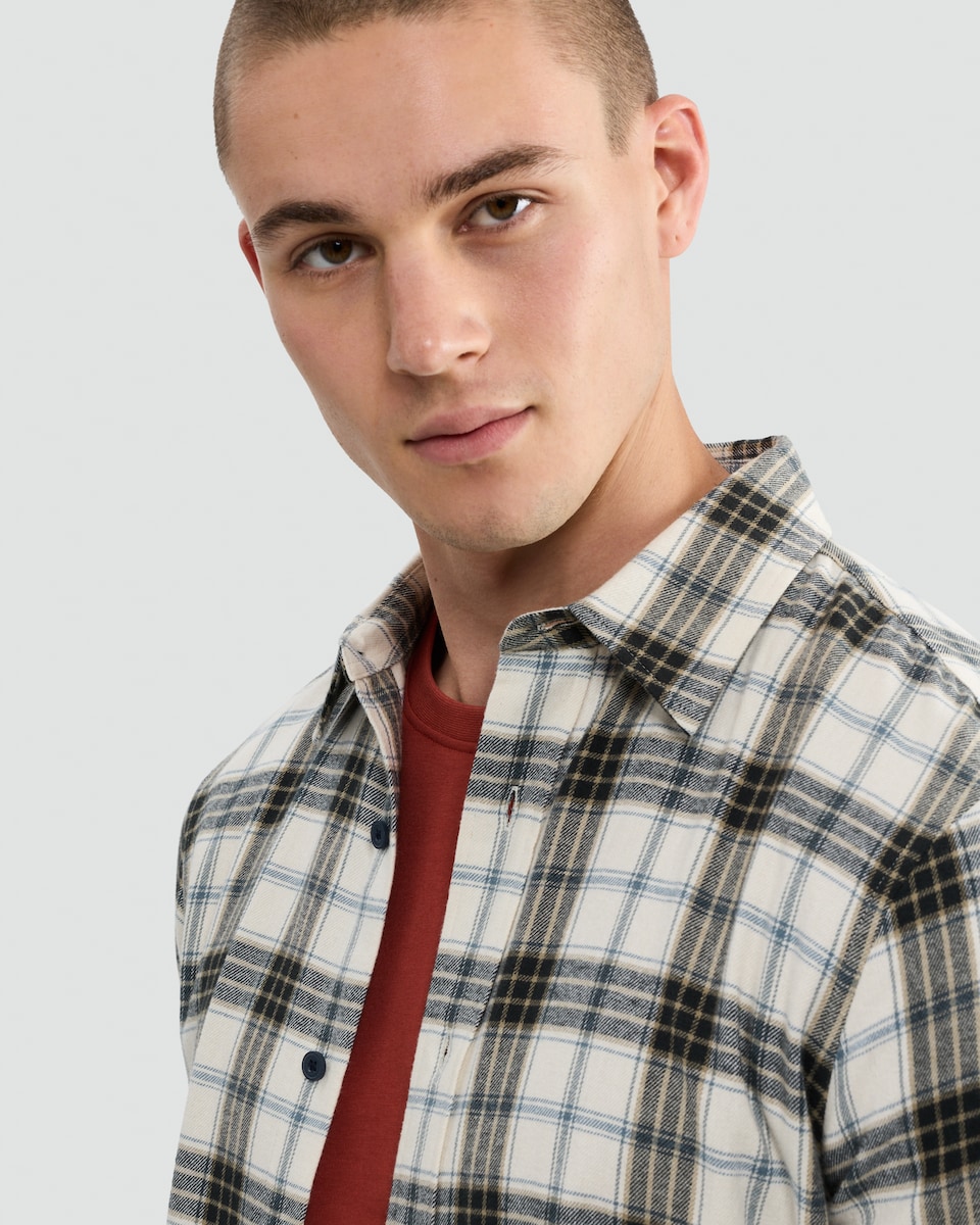 image 1 of F&F Pure Cotton Check Print Long Sleeved Shirt in Cream