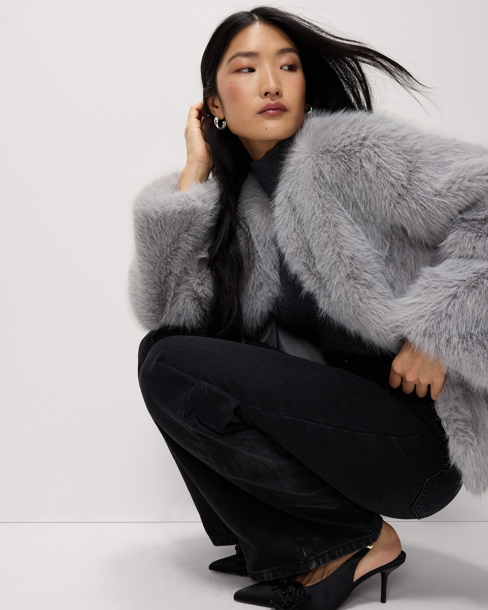 image 1 of F&F Faux Fur Short Jacket in Grey