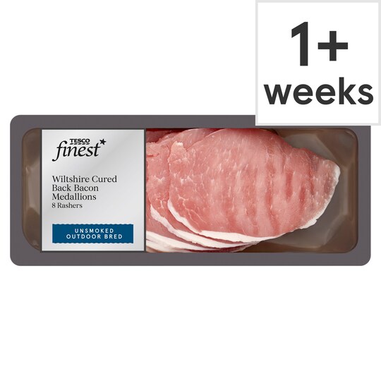 Tesco Finest 8 Unsmoked Bacon Medallions 200G Tesco Groceries