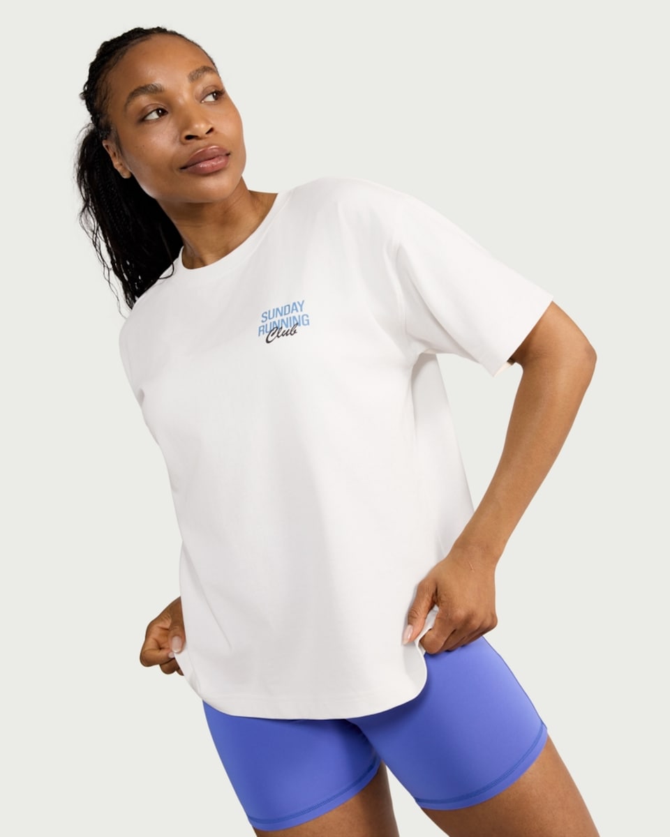 image 1 of F&F Active EVERYHOUR Pure Cotton Sunday Running Club T-Shirt in White