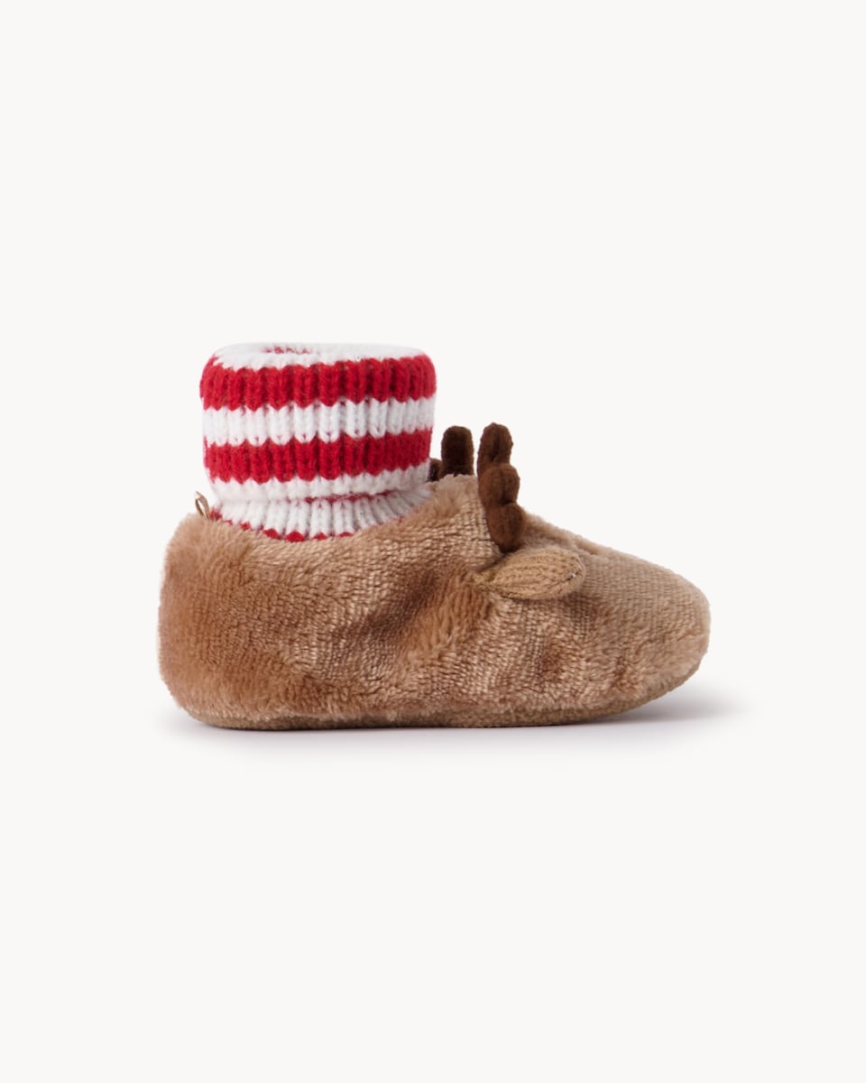 image 1 of Christmas Baby Reindeer Booties in Brown