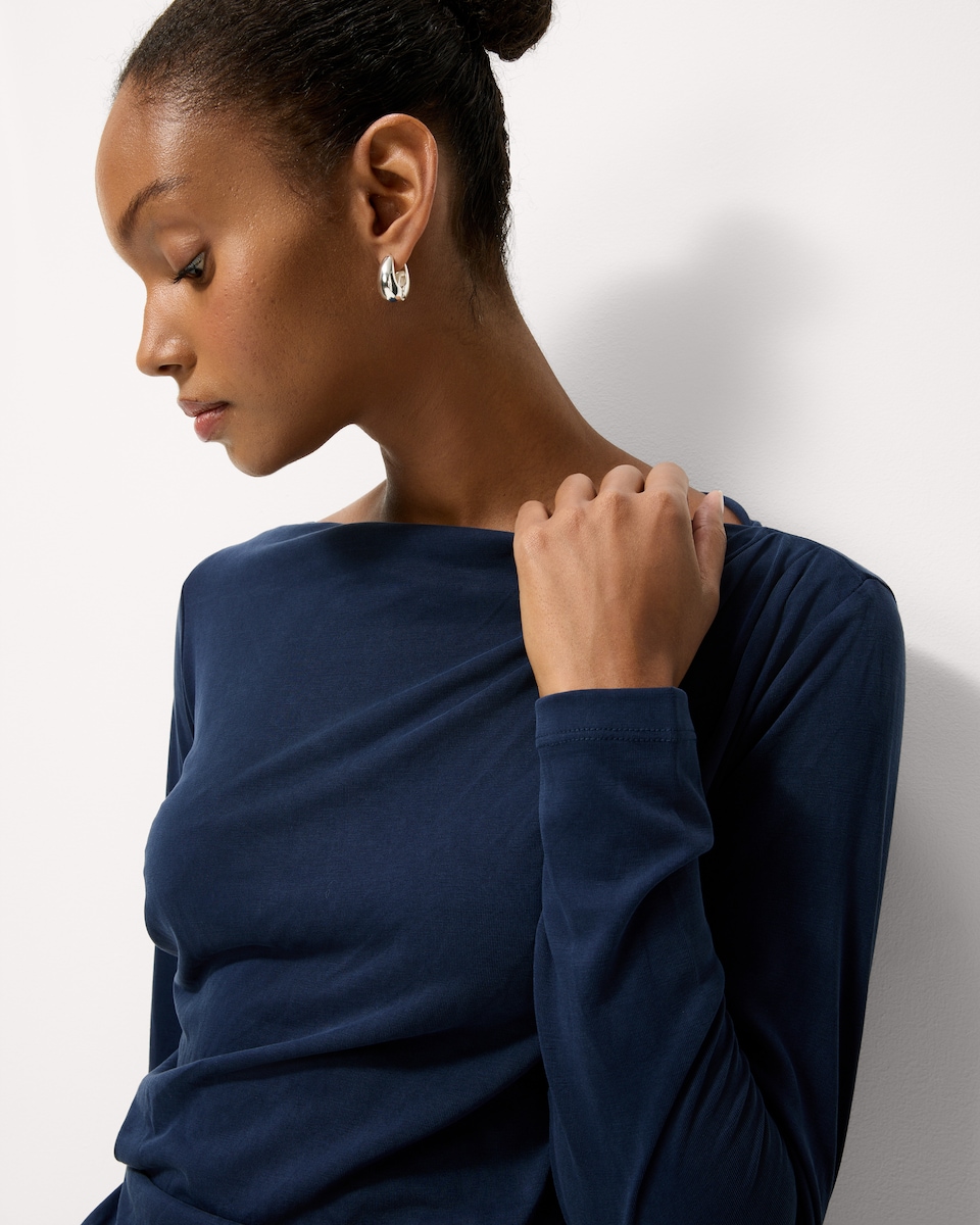 image 1 of F&F Ruched Long Sleeved Co-ord Top in Navy