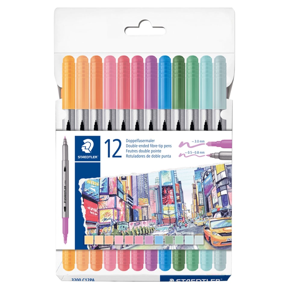 Staedtler Double-Ended Fibre Tip Pens Pastel Colours Assorted 12 Pack