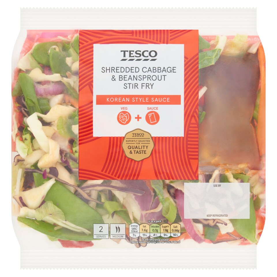 Tesco Shredded Cabbage & Beansprout Stir Fry 340g