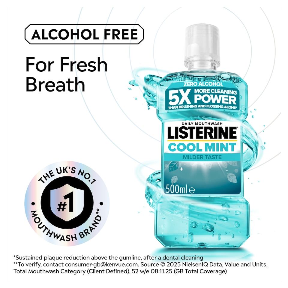 image 1 of Listerine Zero Alcohol Cool Mint Milder Taste Mouthwash 500ml