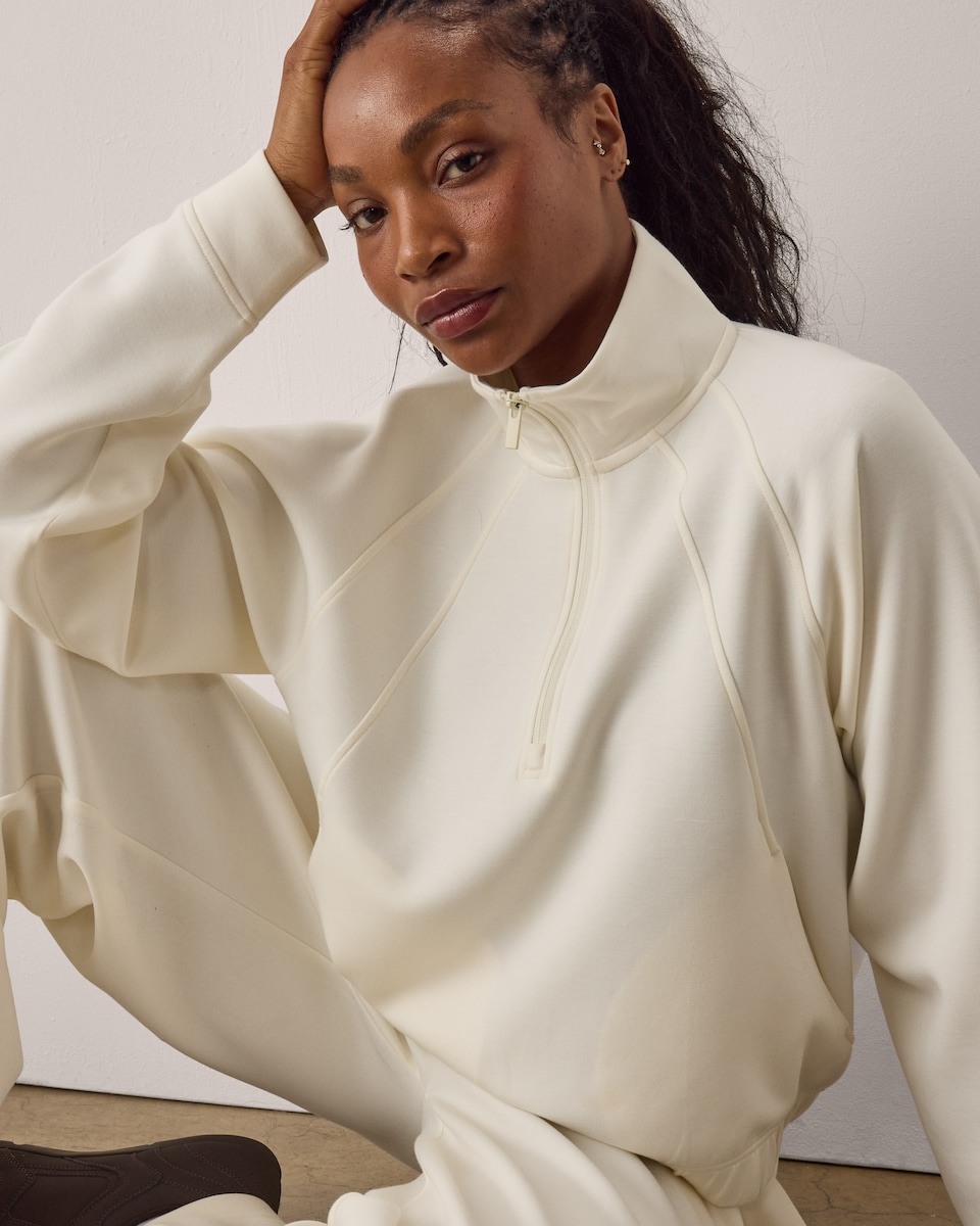 image 1 of F&F Active AFTERCLASS Half Zip Sweatshirt in Cream