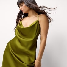F&F Satin Cowl Neck Midi Dress in Olive