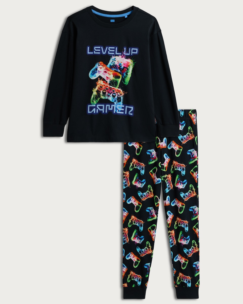 F&F Boys Pure Cotton Level Up Gamer Pyjama Set in Multi