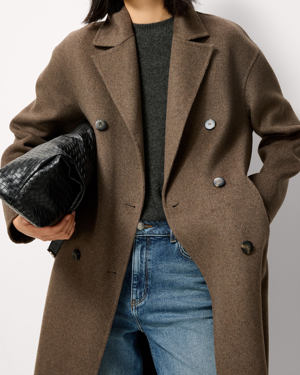 image 1 of F&F Wool Blend Double Breasted Coat in Neutral