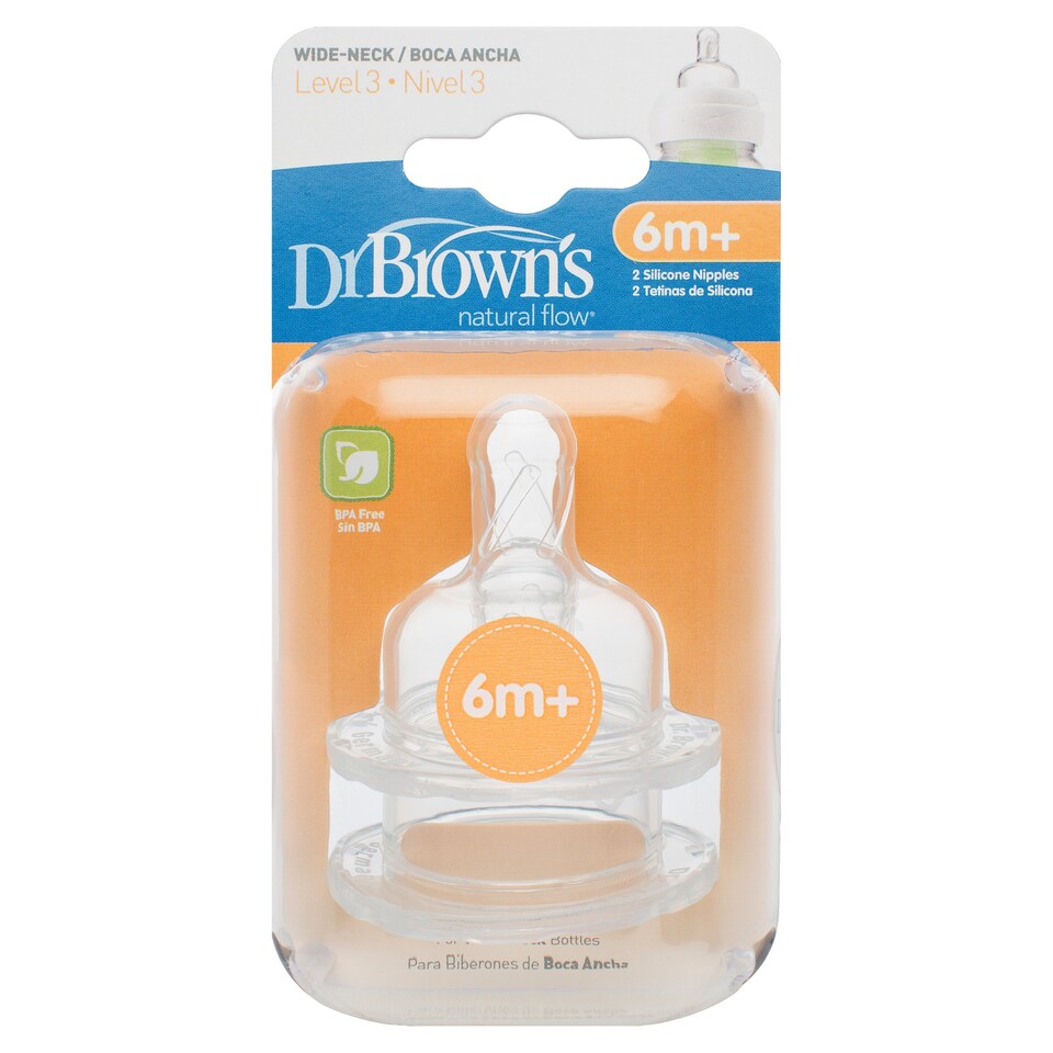 Dr Browns Wide Neck Silicone Teats 6+ Mths X2