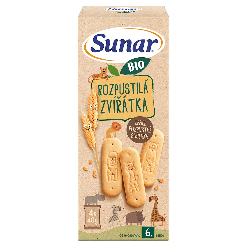 image 1 of Sunar Organic Souble Animals, Biscuits with Vanilla Flavour 4 x 40g (160g)
