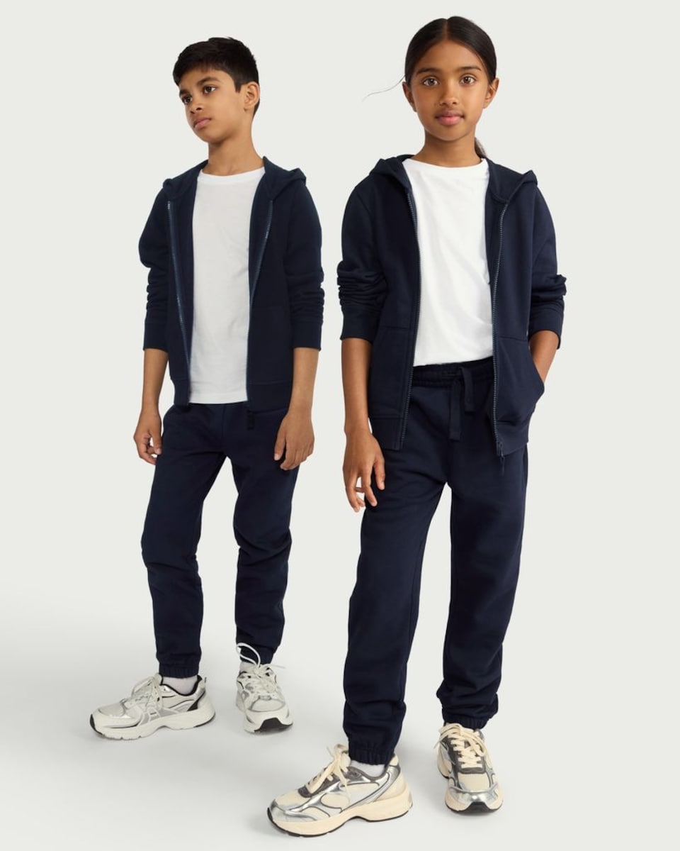 image 1 of F&F School Girls Cotton Rich Zip Up Hoodie in Navy