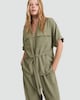 image 1 of F&F Zip Front Tie Waist Shirt in Khaki