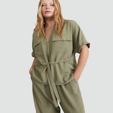 F&F Zip Front Tie Waist Shirt in Khaki