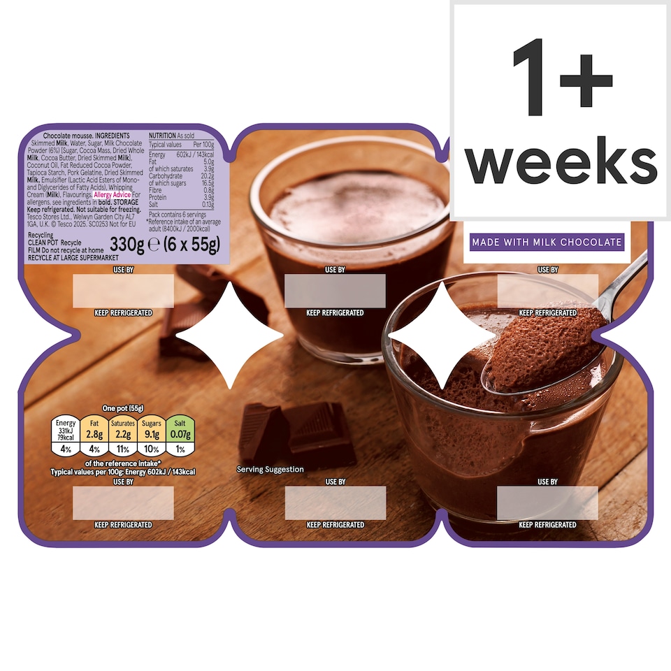 Tesco Chocolate Mousse 6 x 55g