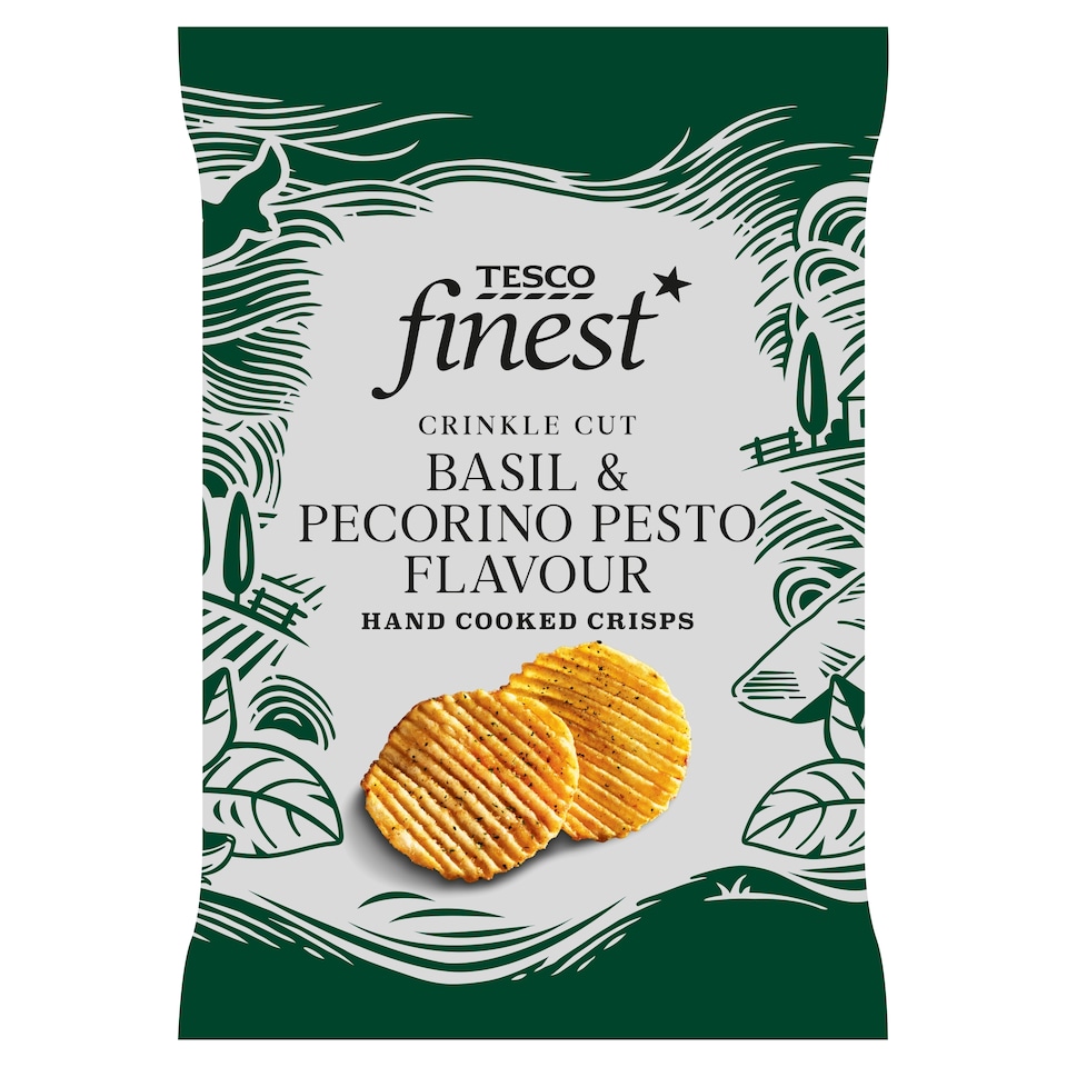 Tesco Finest Crinkle Cut Basil Pesto Flavour Hand Cooked Crisps 150g