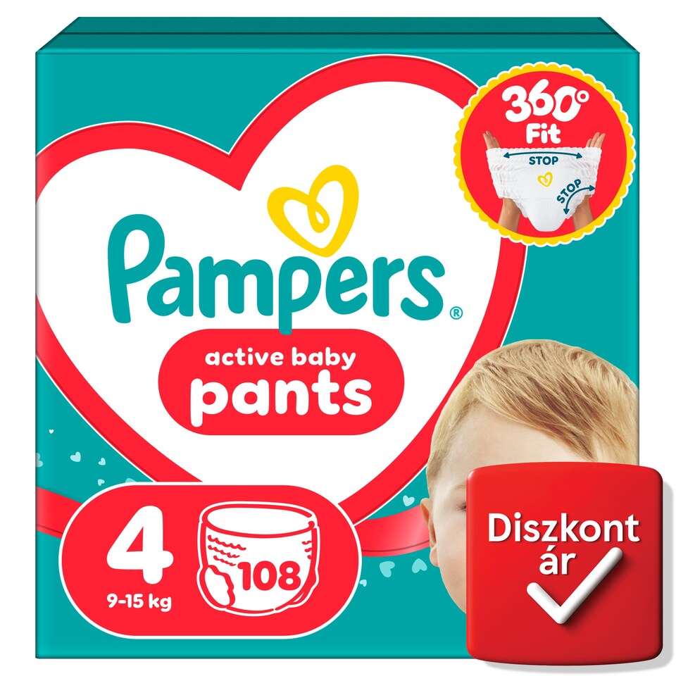 Pampers Active Baby Bugyipelenka, Méret: 4, 108 db Pelenka, 9kg-15kg  1. kép