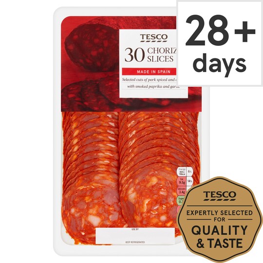Tesco Sliced Chorizo Sausage 150G Tesco Groceries