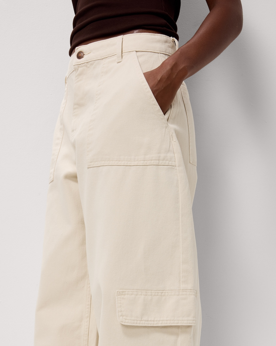 image 1 of F&F Pure Cotton Relaxed Fit Cargo Trousers in Cream