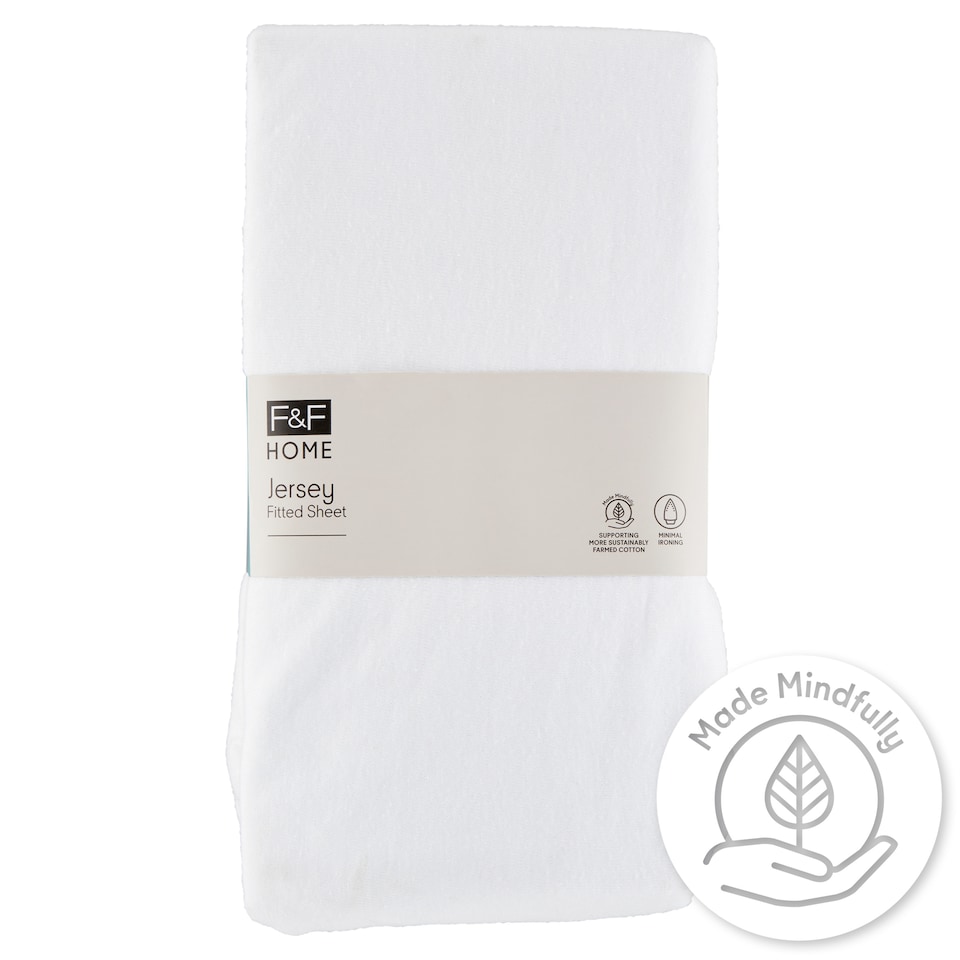 F&F Home Easy Care Jersey White Fitted Sheet 160 x 200 x 25 cm
