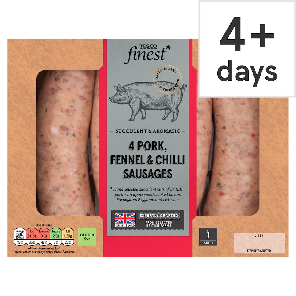 Tesco Finest 4 Pork, Fennel & Chilli Sausages 440g