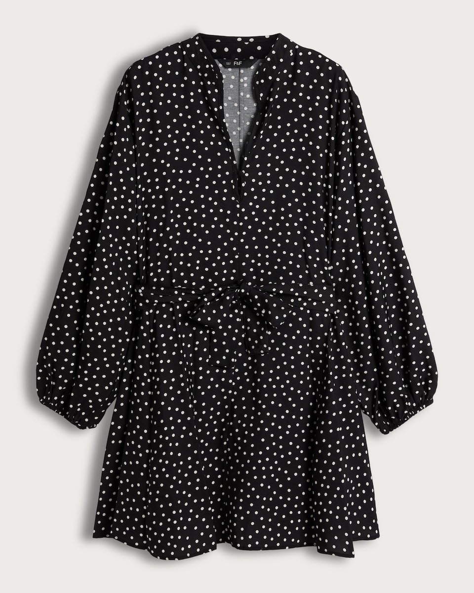 F&F Polka Dot Tie Waist Dress in Multi Black White