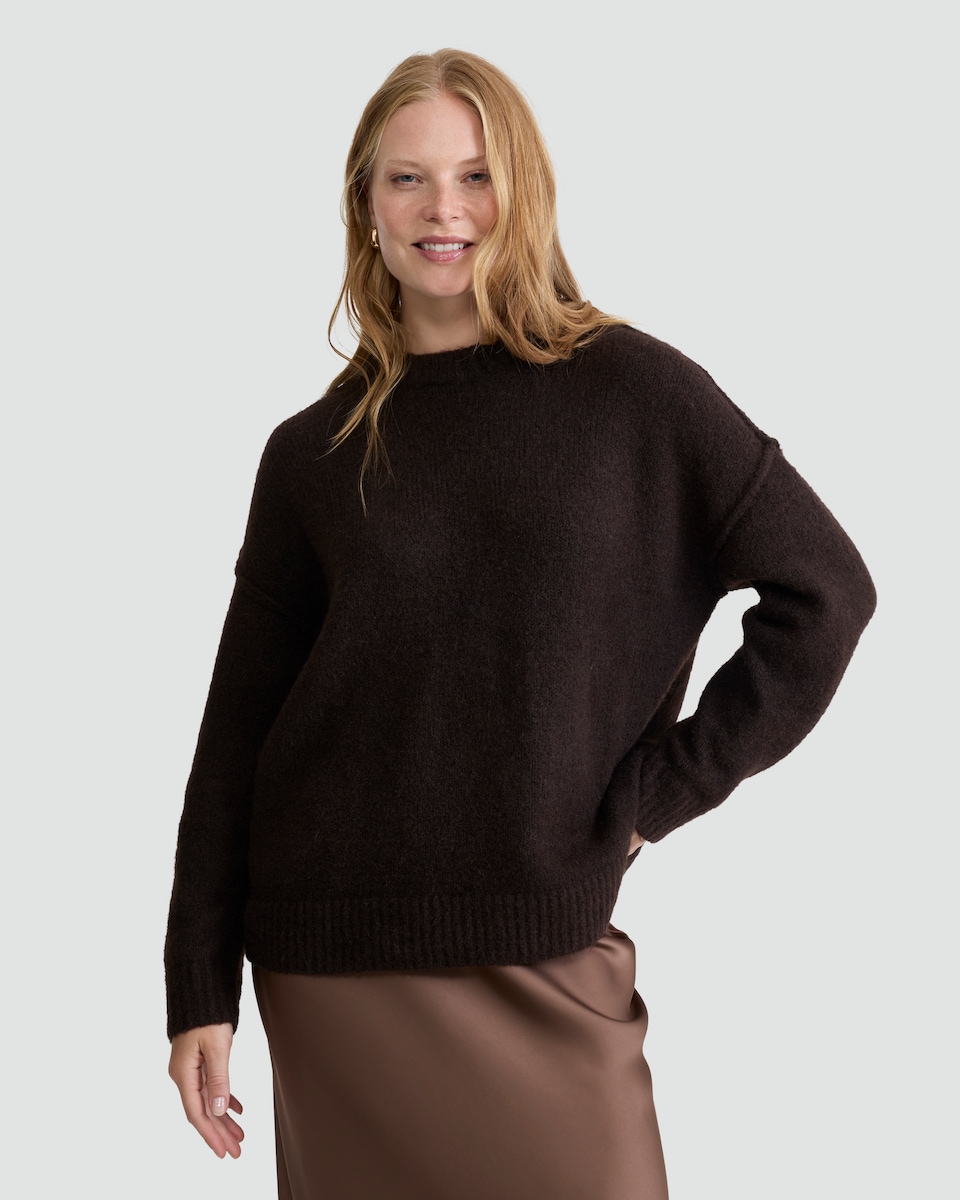 image 1 of The F&F Edit Ribbed Crew Neck Jumper with Wool in Brown