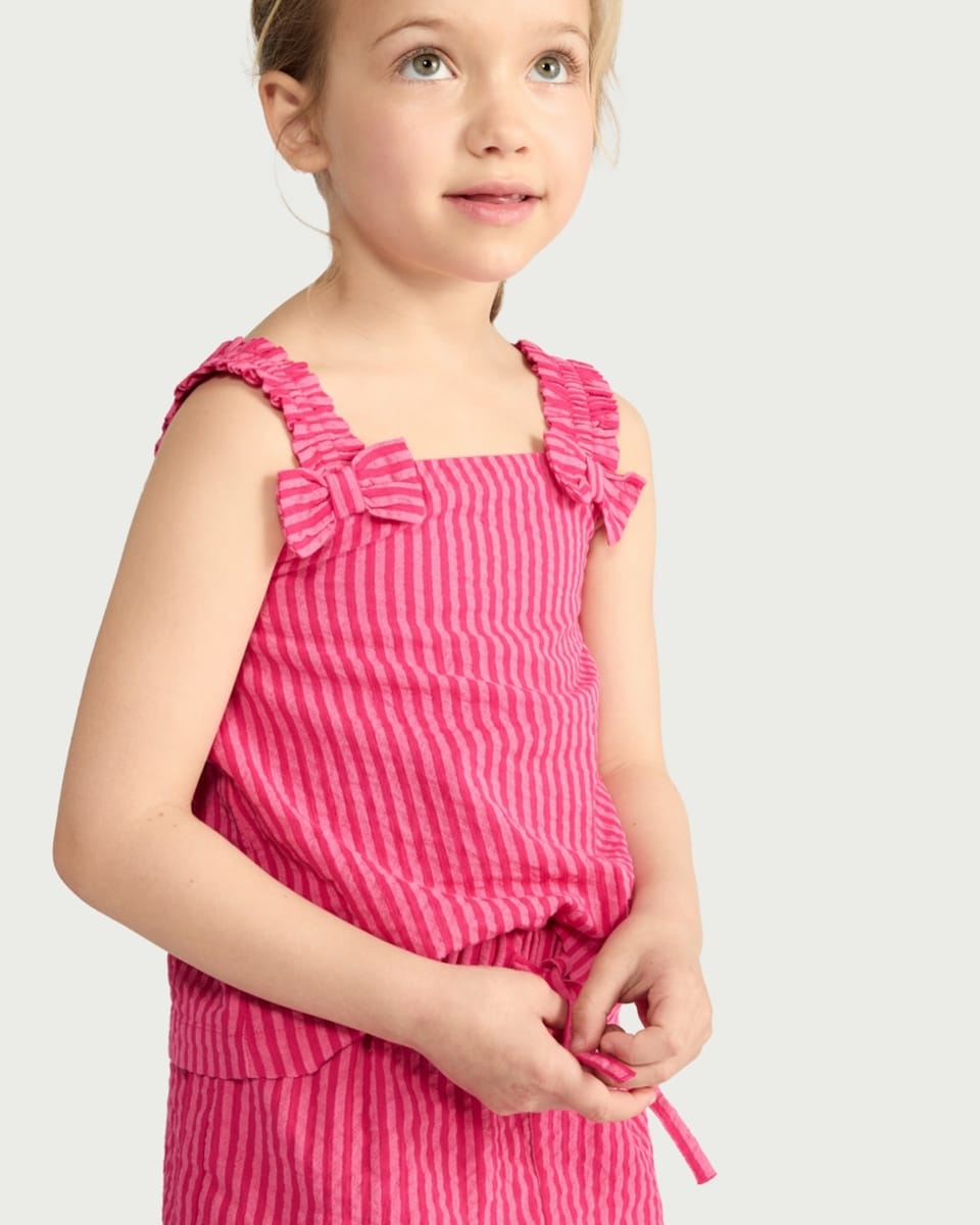 image 1 of F&F Girls 2-Piece Pure Cotton Striped Vest and Shorts Set in Pink