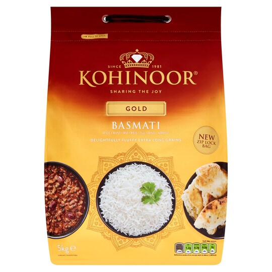 KOHINOOR EXTRA LONG BASMATI RICE 5KG - Tesco Groceries